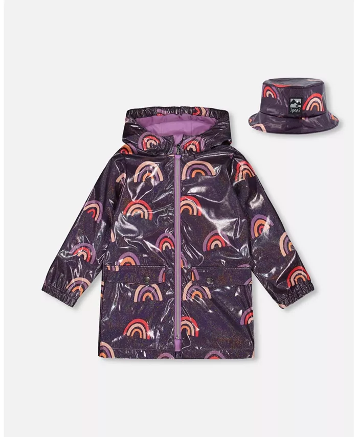 

Детский дождевик с капюшоном Big Girls Printed Rain Coat With Hat Rainbow On Shiny Background Deux par Deux, черный