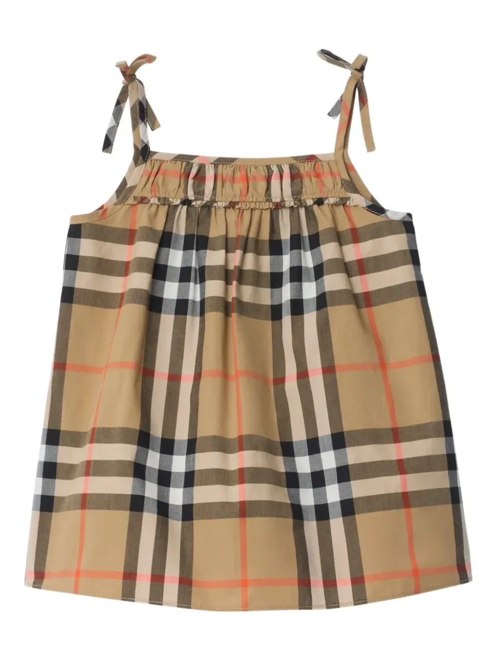 Хлопковое платье в клетку со сборками Burberry Kids, нейтральный — фото 2