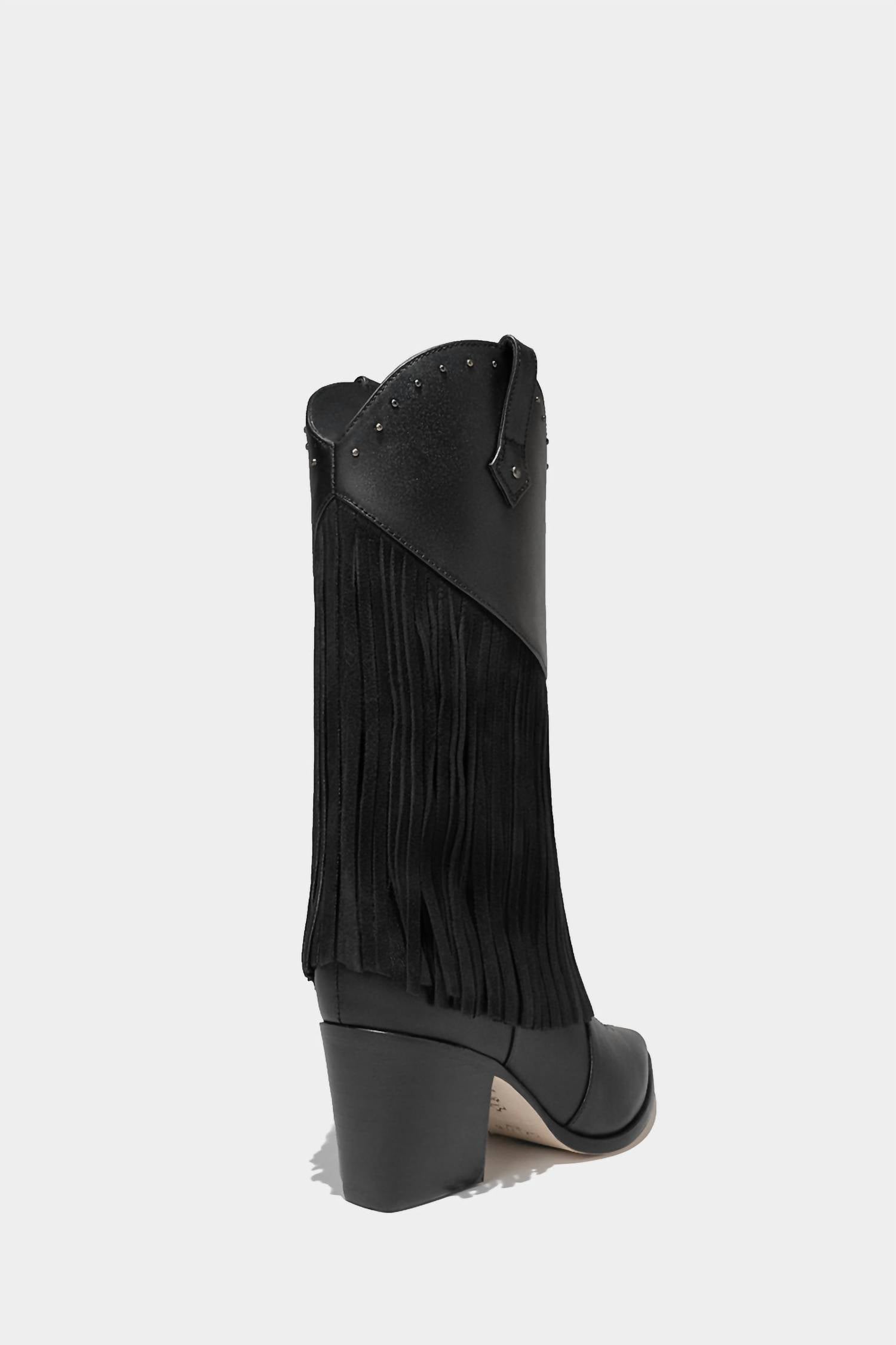 Женские кожаные сапоги с бахромой, черного цвета Dante Shoes — фото 3