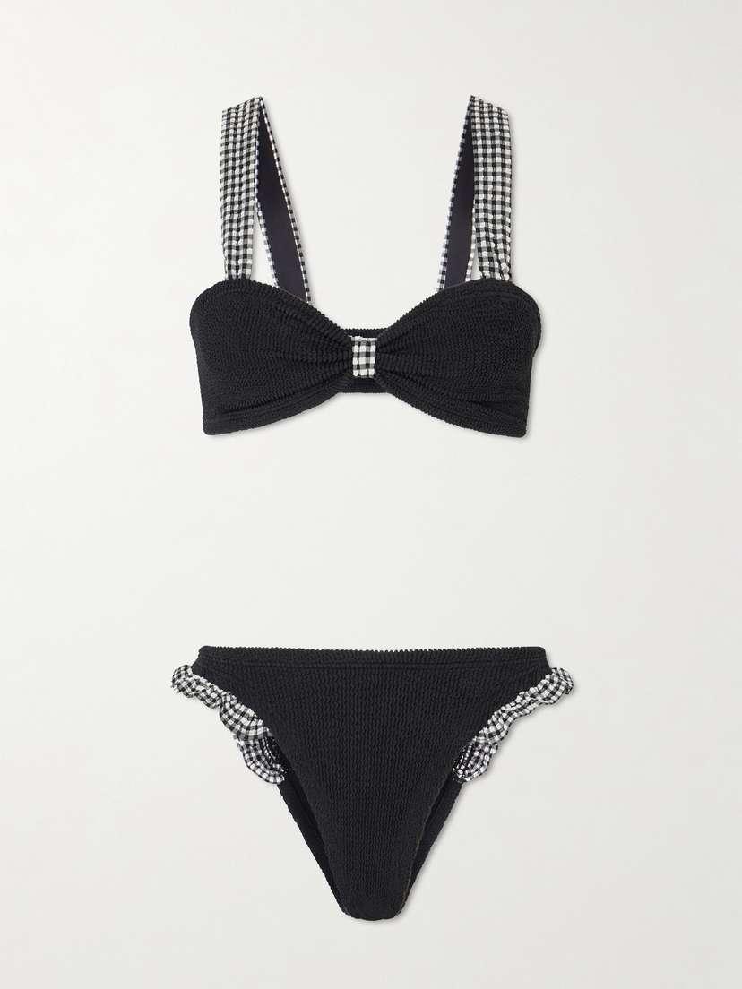 

Бикини Loretta из сирсакера с оборками и отделкой в клетку виши Hunza G, черный