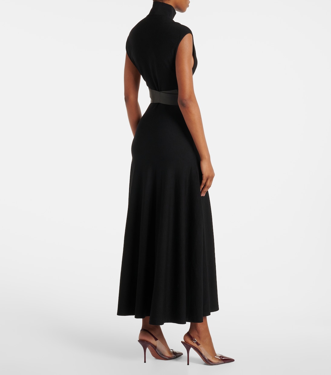 Платье миди из смесовой шерсти с поясом Alaïa, Noir Alaia — фото 3