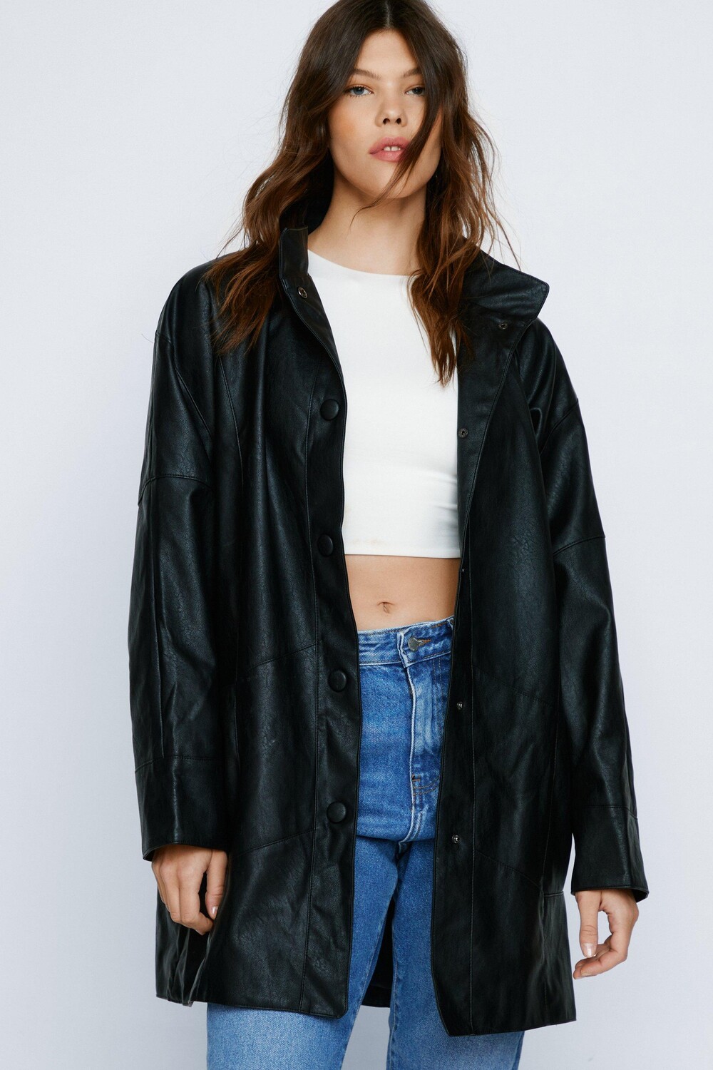 

Длинная куртка оверсайз из искусственной кожи Nasty Gal, черный