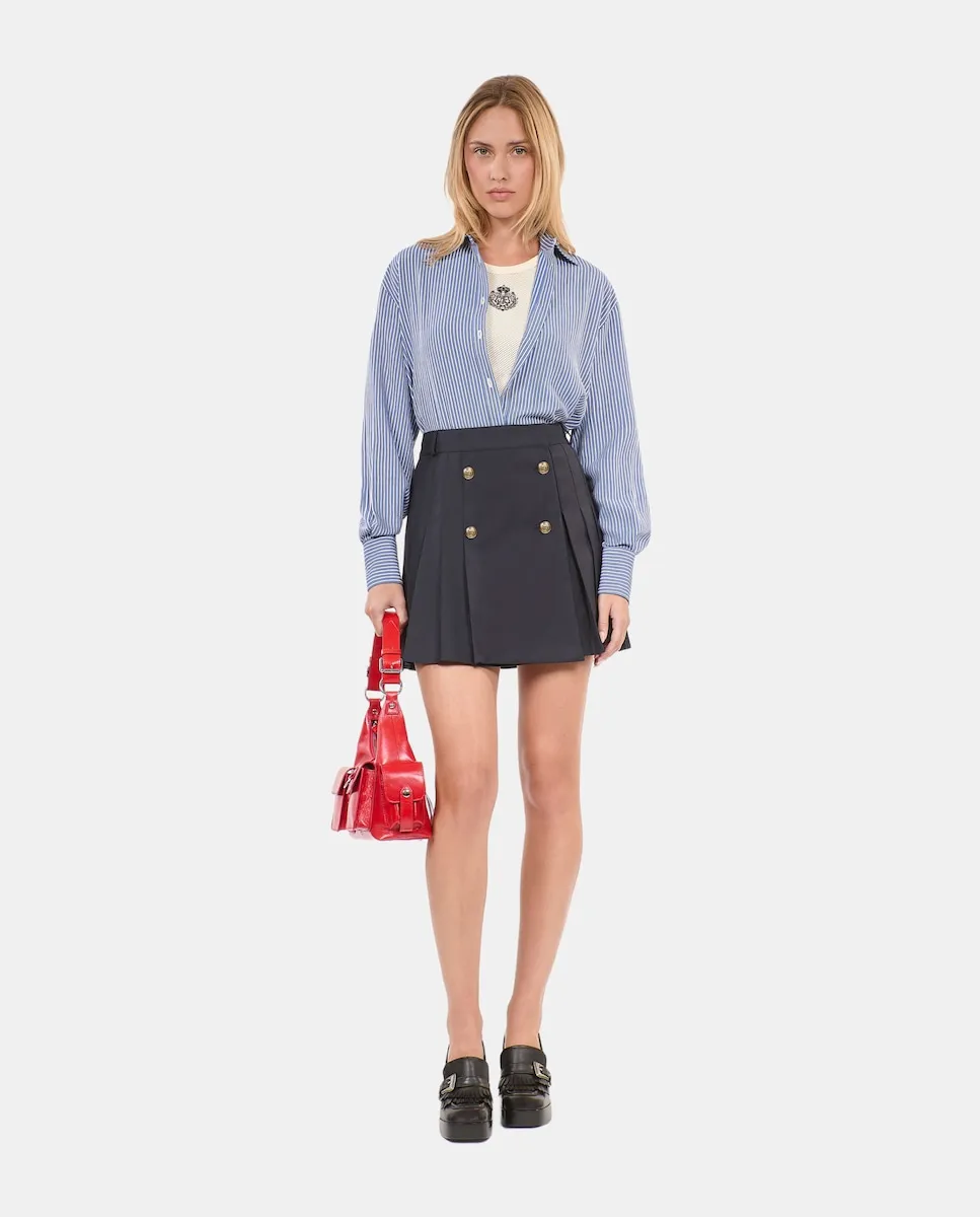 

Короткая плиссированная юбка с пуговицами The Kooples, тёмно-синий