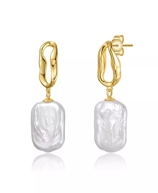 

Серьги-Подвески из стерлингового серебра 14 карат с барочным пресноводным жемчугом Genevive, gold