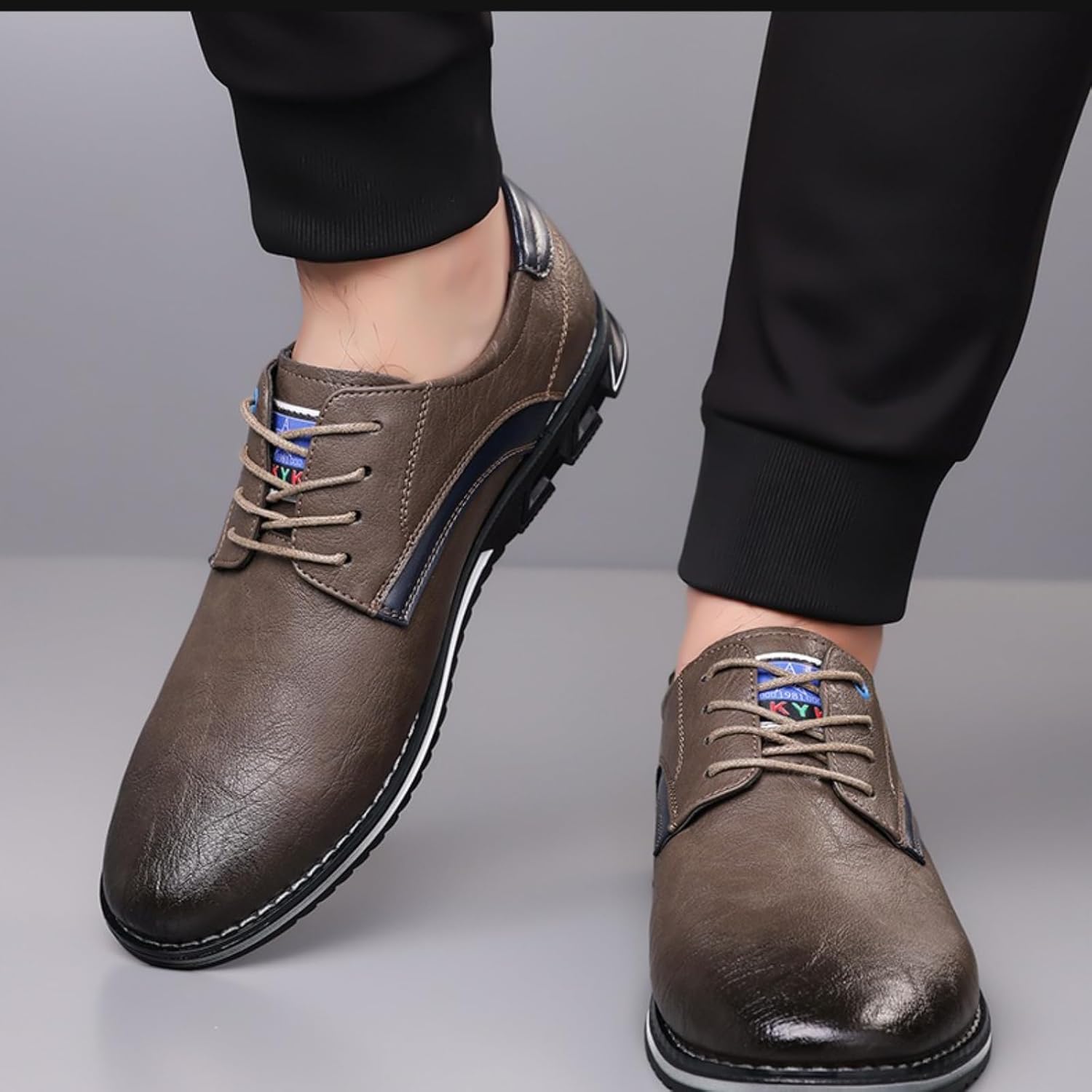Мужские кожаные слипоны с шнуровкой, классический круглый носок, плоская удобная подошва, не скользят, мягкая подошва, легкие, повседневные, для работы, вождения, повседневной носки, вечеринок, путешествий, офиса Jingsmnx, хаки — фото 4