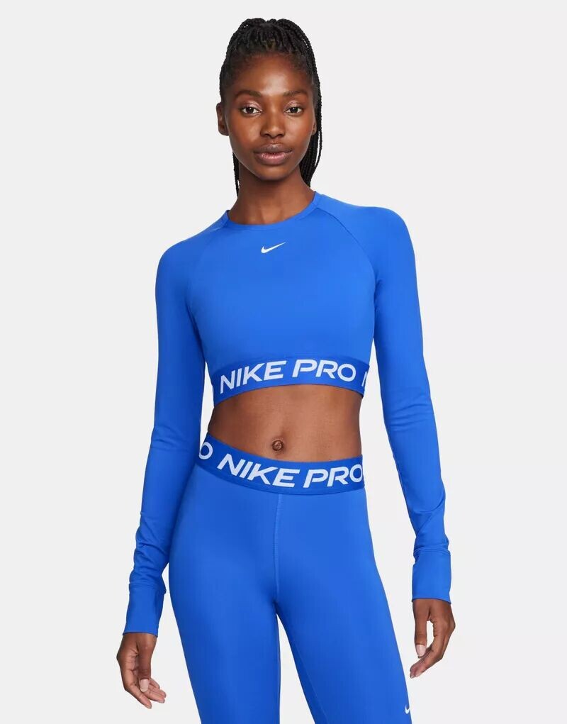 

Укороченный топ с длинными рукавами Nike Pro Training Dri-FIT 365 ярко-королевского синего цвета, Синий, Укороченный топ с длинными рукавами Nike Pro Training Dri-FIT 365 ярко-королевского синего цвета