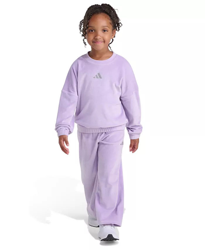 

Детский комплект для девочек: худи из велюра и широкие брюки Adidas, фиолетовый