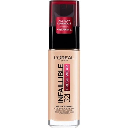 

L'Oréal Paris Infallible 32H Fresh Wear Foundation Стойкое покрытие с полным покрытием Невесомый гладкий финиш Водостойкий Устойчивый к переносу с витамином C SPF 25 20 Цвет слоновой кости 020 30 мл