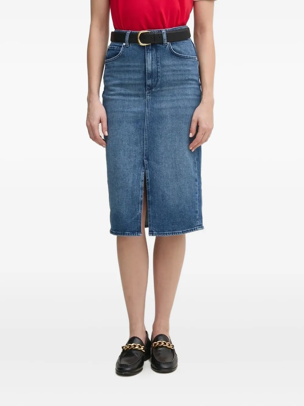 

Юбка миди из денима с высокой талией и разрезом Joop!, синий