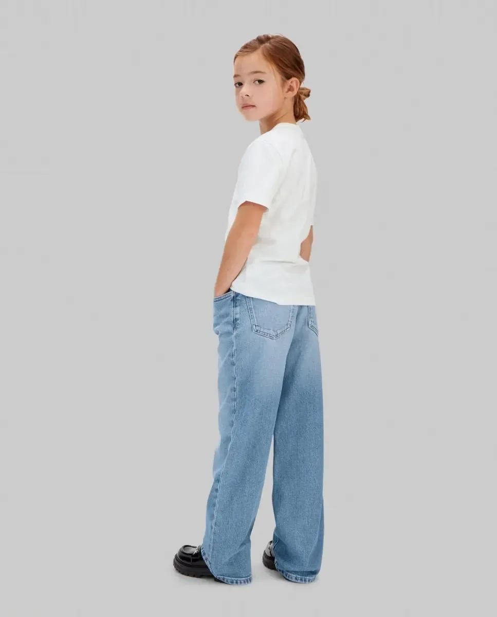 Джинсы для девочки с широкими штанинами Calvin Klein, синий — фото 2