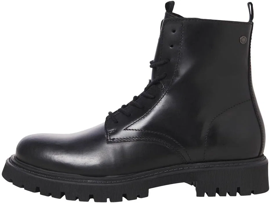 Мужские кожаные ботинки JACK & JONES Jfwdixon на шнуровке до щиколотки, Charcoal — фото 4
