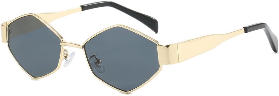 

Модные многоугольные солнцезащитные очки для женщин, роскошные металлические солнцезащитные очки в маленькой оправе, классические винтажные панк-очки для женщин TKKTLLT, Goldgray