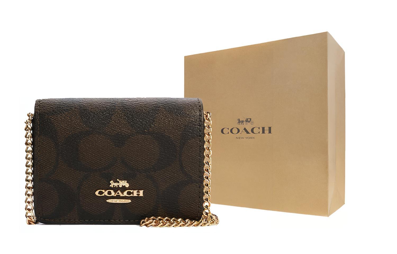 

COACH Кожаная цепь с холщовым кошельком на цепочке