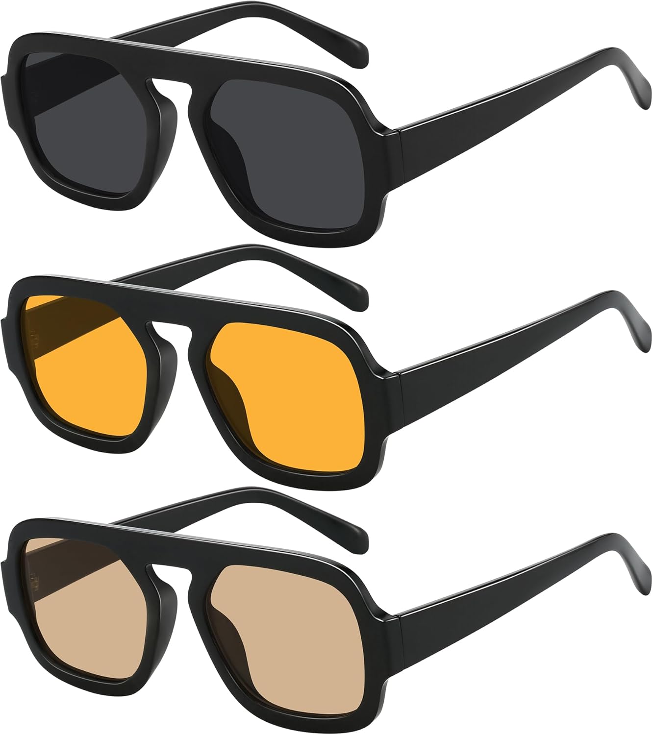 

Квадратные солнцезащитные очки-авиаторы для женщин и мужчин - модные солнцезащитные очки с защитой от УФ-излучения, легкие и удобные Jectieey, A03-black/Grey&black/Orange&black/Light Brown