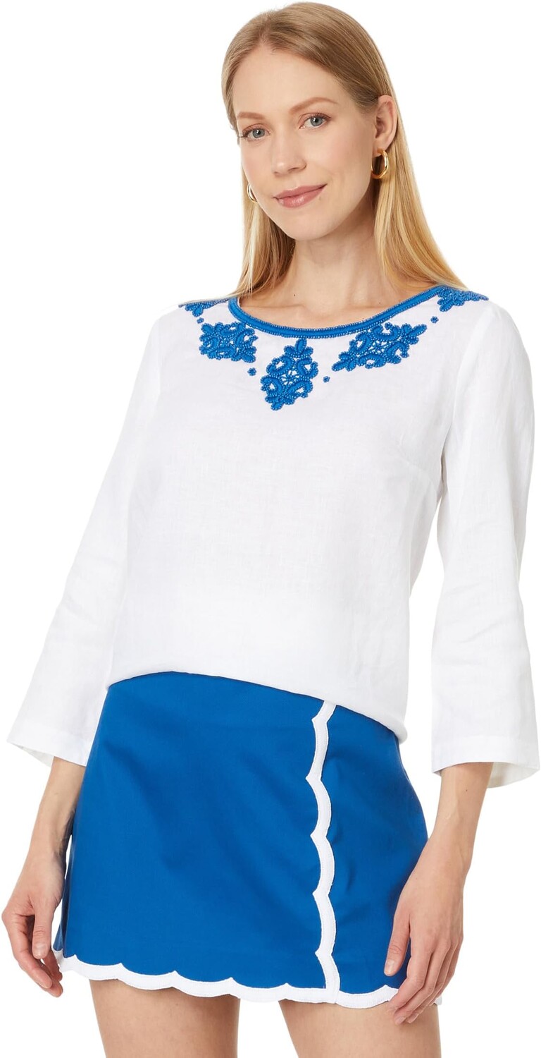 

Топ Lilly Pulitzer Elyn Beaded 3/4 Sleeve Linen Top, цвет Resort White