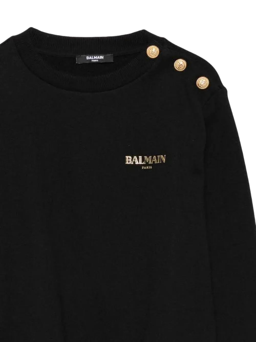 Свитшот с логотипом и пуговицами на плече Balmain Kids, черный — фото 2