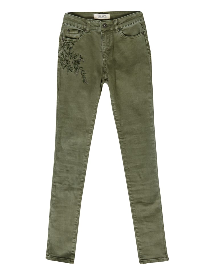 

KOROSHI Женские облегающие джинсы с двойным эффектом пуш-ап и вышивкой, зеленого цвета
