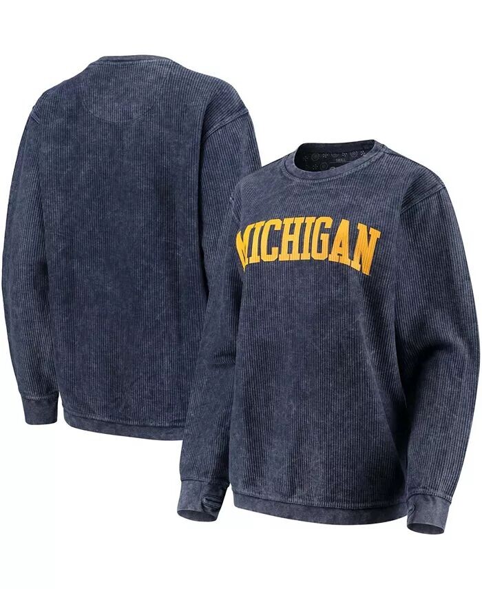 

Женский темно-синий пуловер с вышивкой Michigan Wolverines Comfy Cord в винтажном стиле, базовый свитшот с аркой Pressbox
