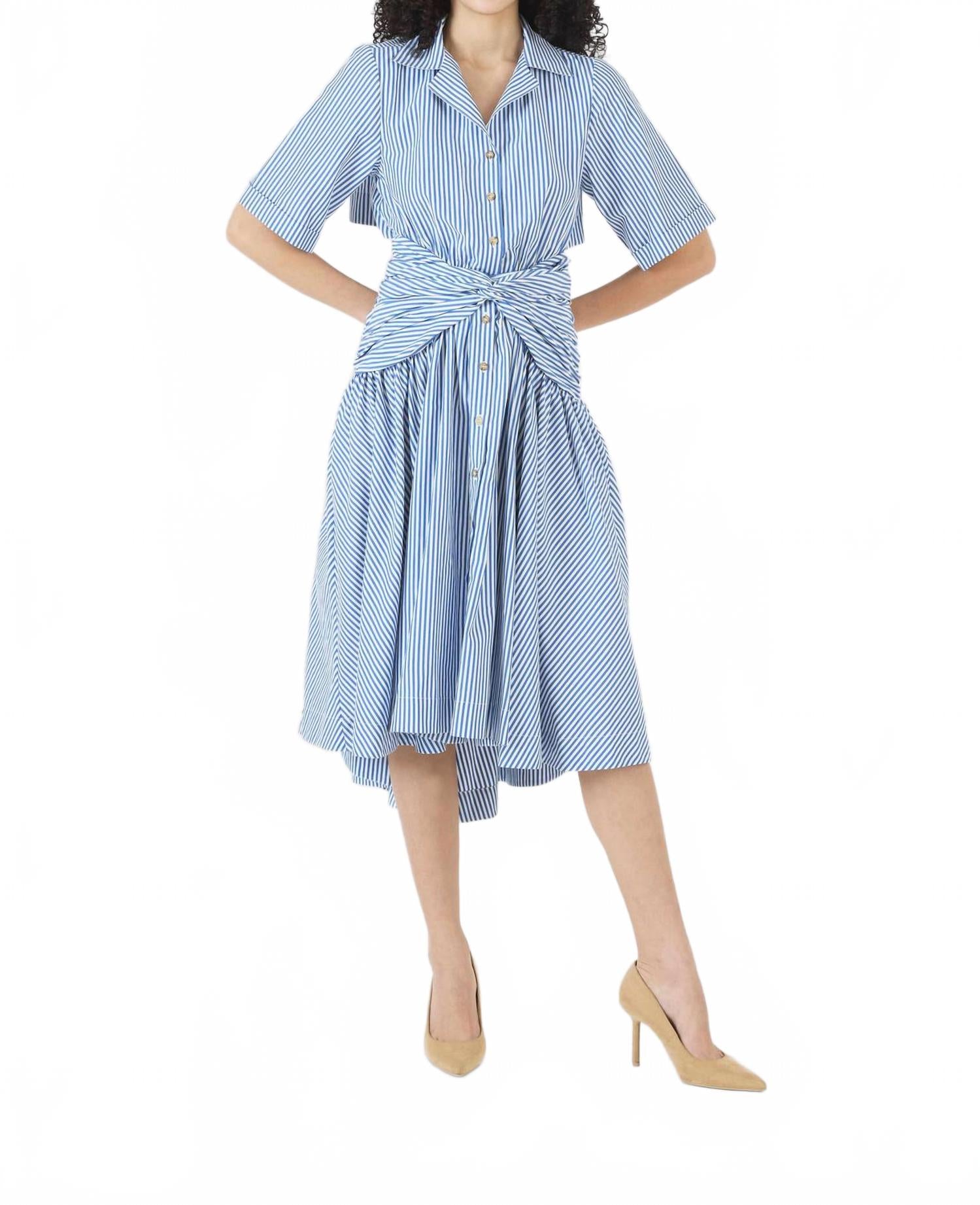 

Полосатое синее платье-рубашка из хлопкового поплина Rosie Assoulin