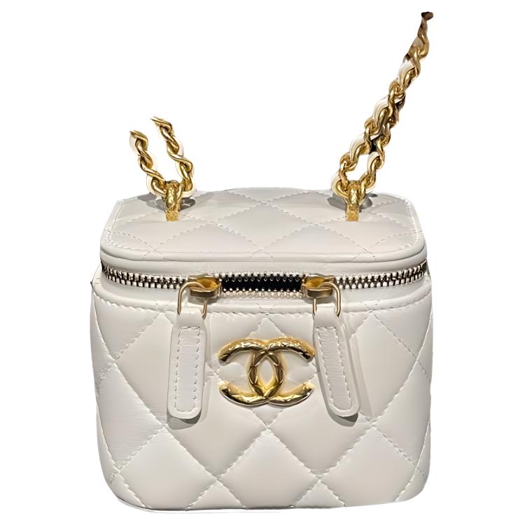 

CHANEL 23C ранняя весна, сумка-коробка из ягненка, зеркальная косметичка, сумка через плечо, кроссбоди женская белая