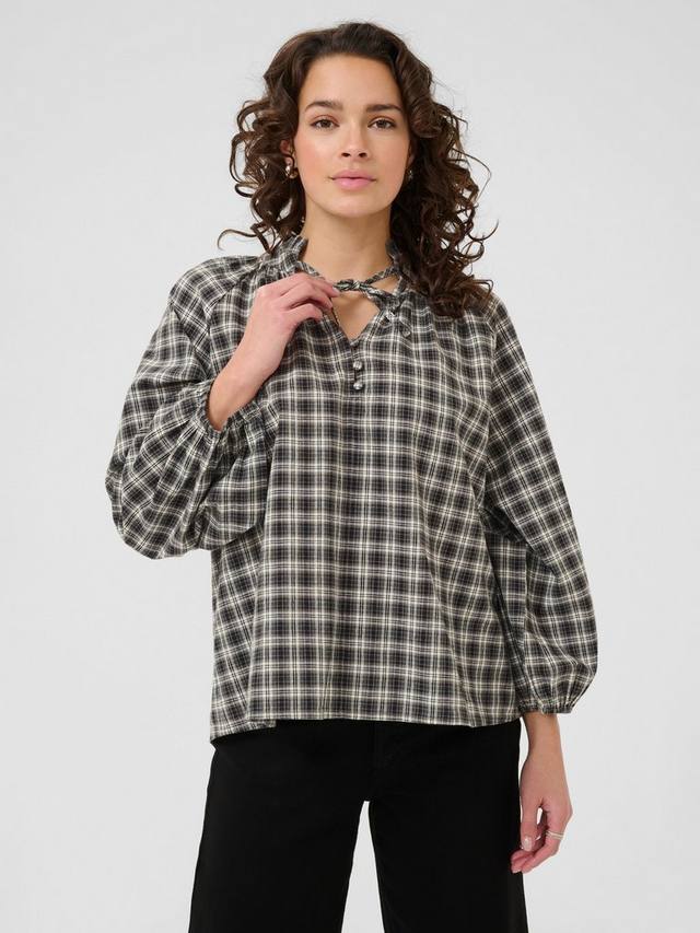 

Блуза Elna Cotton Check с длинными рукавами KAFFE, Black/Multi
