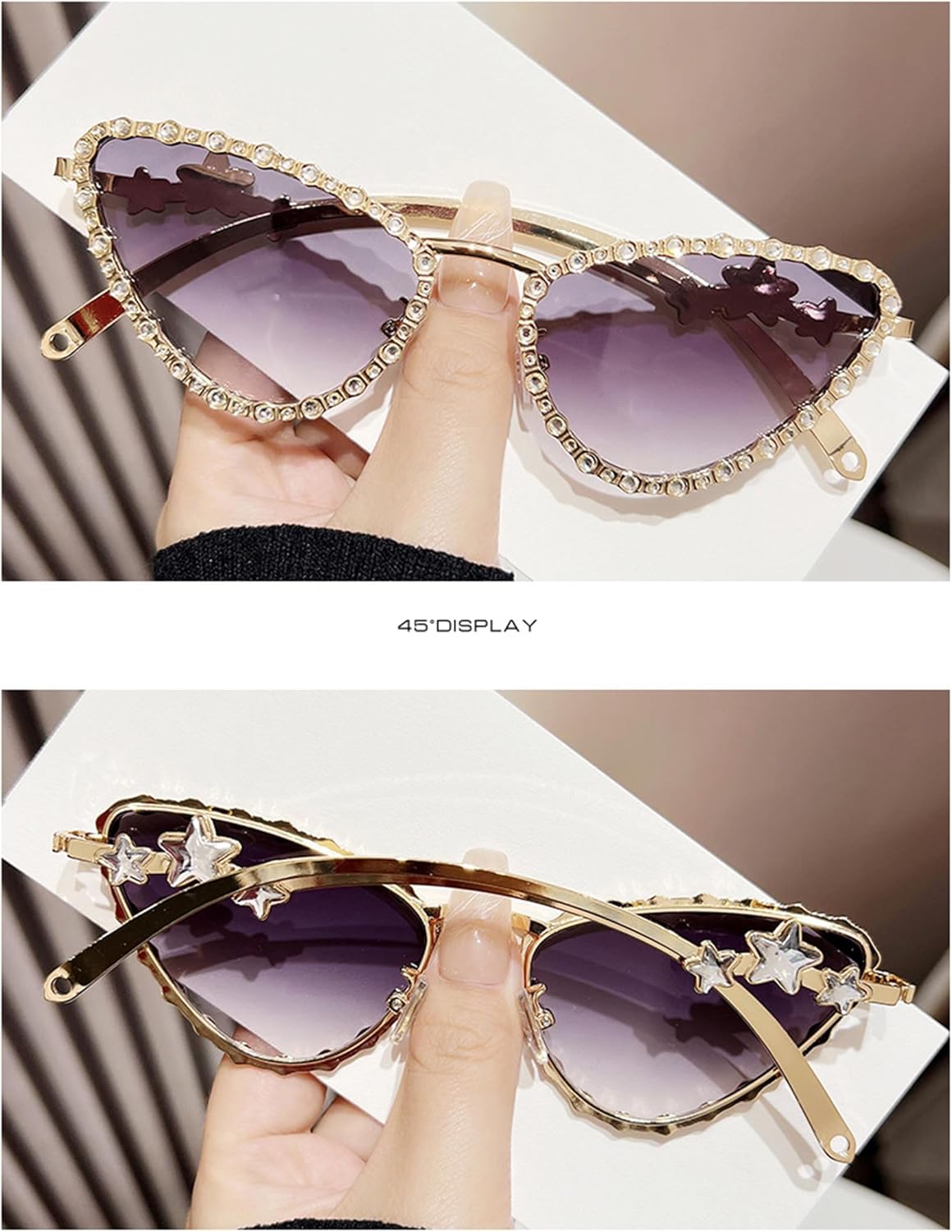 

Женские модные солнцезащитные очки Bullabulling с кошачьими глазами и бриллиантами, украшенные стразами, роскошные, для вечеринок, с металлическим звёздным рисунком и защитой от УФ-излучения UV400, C3