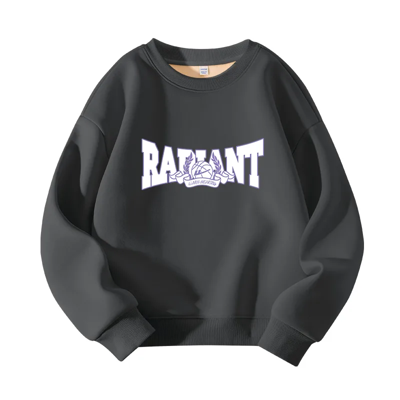 Детский свитшот с круглым вырезом утепленный WARRIOR, Medium Gray/White Purple