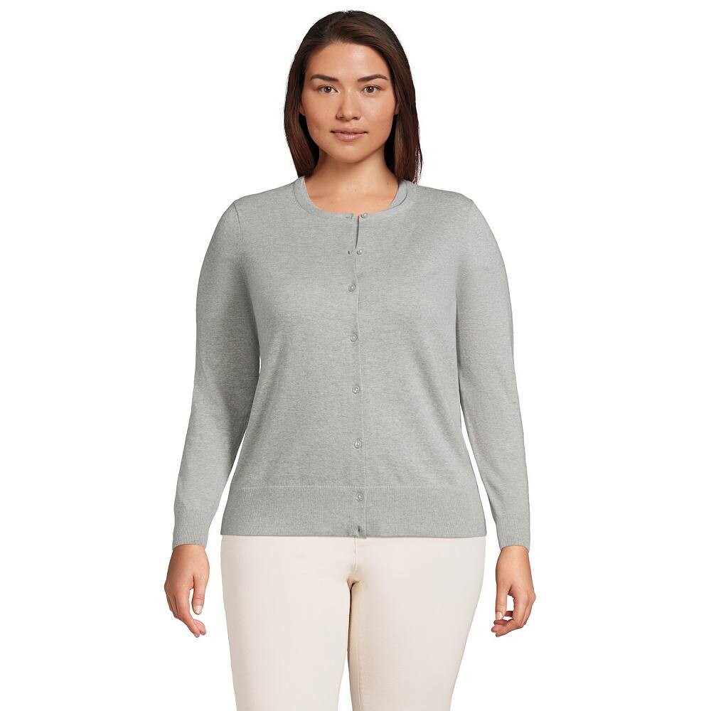 

Свитер-кардиган из тонкого хлопка большого размера Lands' End, цвет Gray Heather