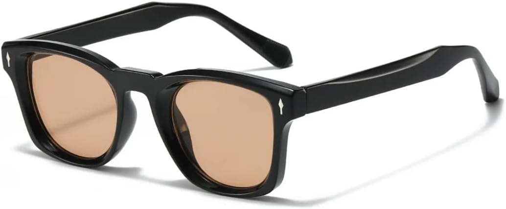 

Женские квадратные солнцезащитные очки, мужские панк-очки с защитой от УФ-излучения UV400, ретро-стиль, декор с заклепками, модная прозрачная оправа UATXTAU, Black Brown