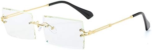 

Модные прямоугольные солнцезащитные очки без оправы для женщин, солнцезащитные очки с градиентным переходом для мужчин, защита от УФ-излучения UV400 MTZJH, Golden Clear