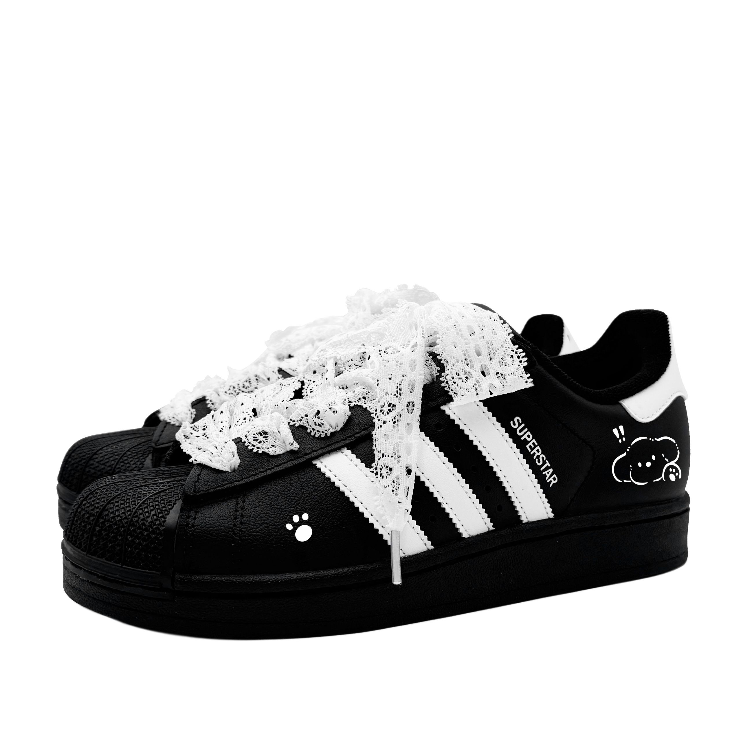 Adidas Originals Superstar 2 Lace Puppy Leather Abrasion Resistant Low top детские скейтбординг кроссовки черно-белые — фото 4
