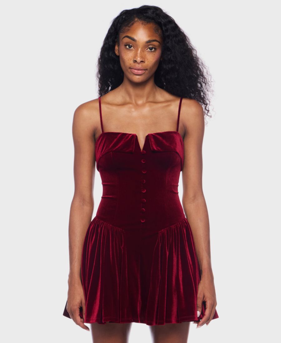 

Детское платье на тонких бретелях с V-образным вырезом и пуговицами Alex & Sophia, Wine