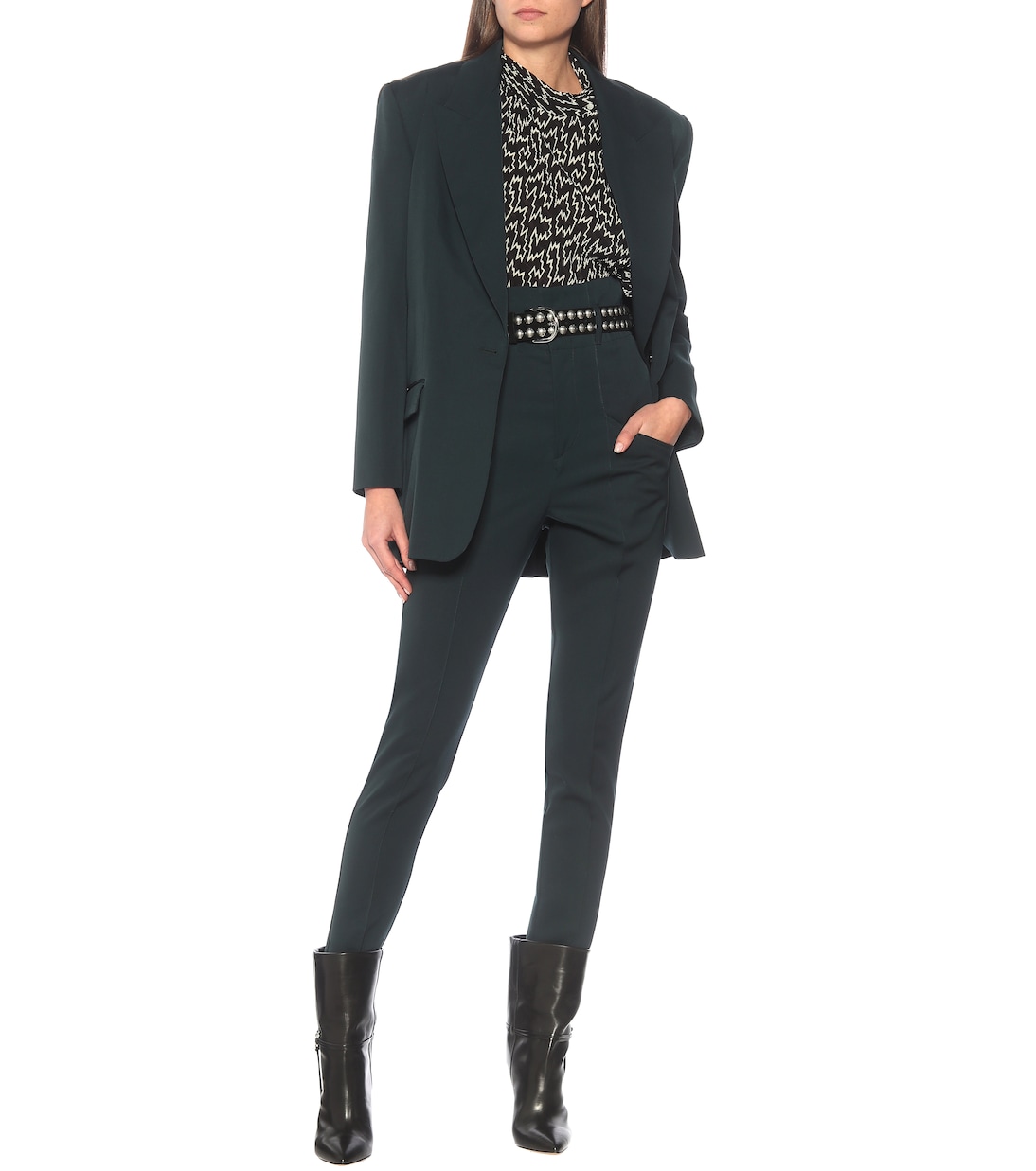 Шерстяные брюки Padme с высокой талией Isabel Marant, Dark Green — фото 2