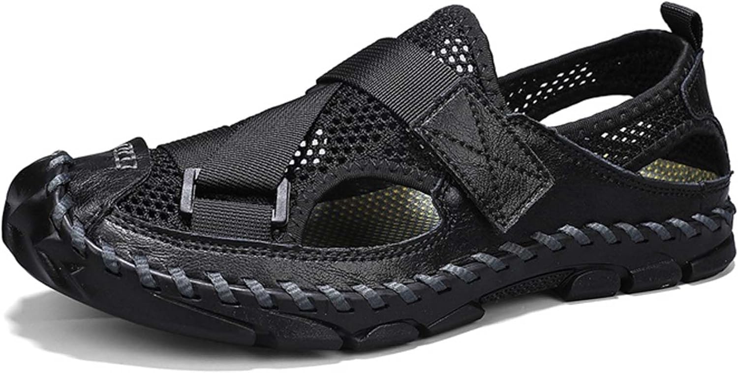 

Мужские премиальные модные сетчатые сандалии Мужские босоножки Регулируемые на липучке Ручная строчка Защита пальцев Повседневные прогулочные сандалии Амфибийные Мягкие и дышащие Противоскользящие Износостойкие Прочные Vtiao, черный