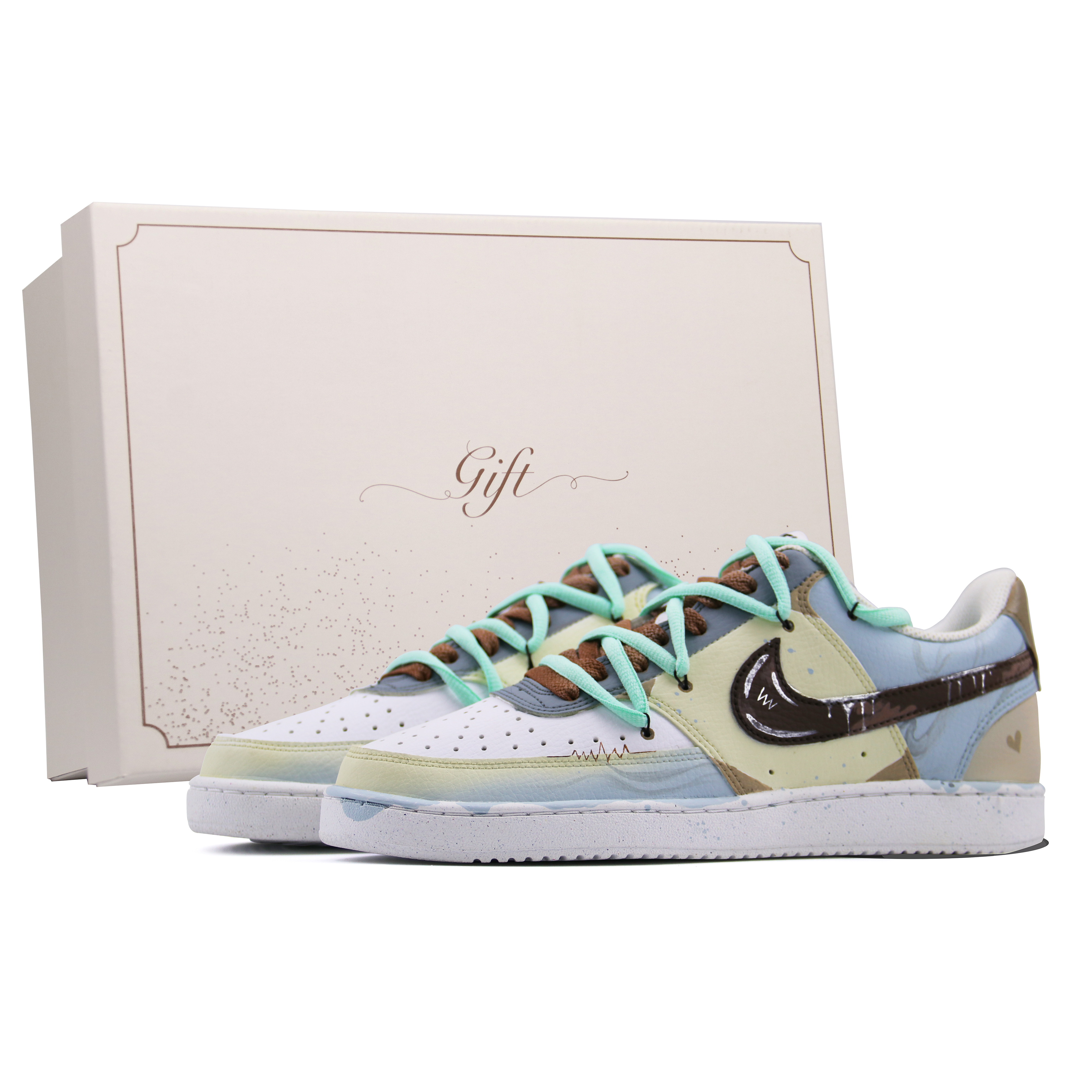 

Nike Кроссовки Court Vision 1 Box, мятные шоколадки, легкие и дышащие, низкие, для скейтбординга, мужские, сине-коричневые