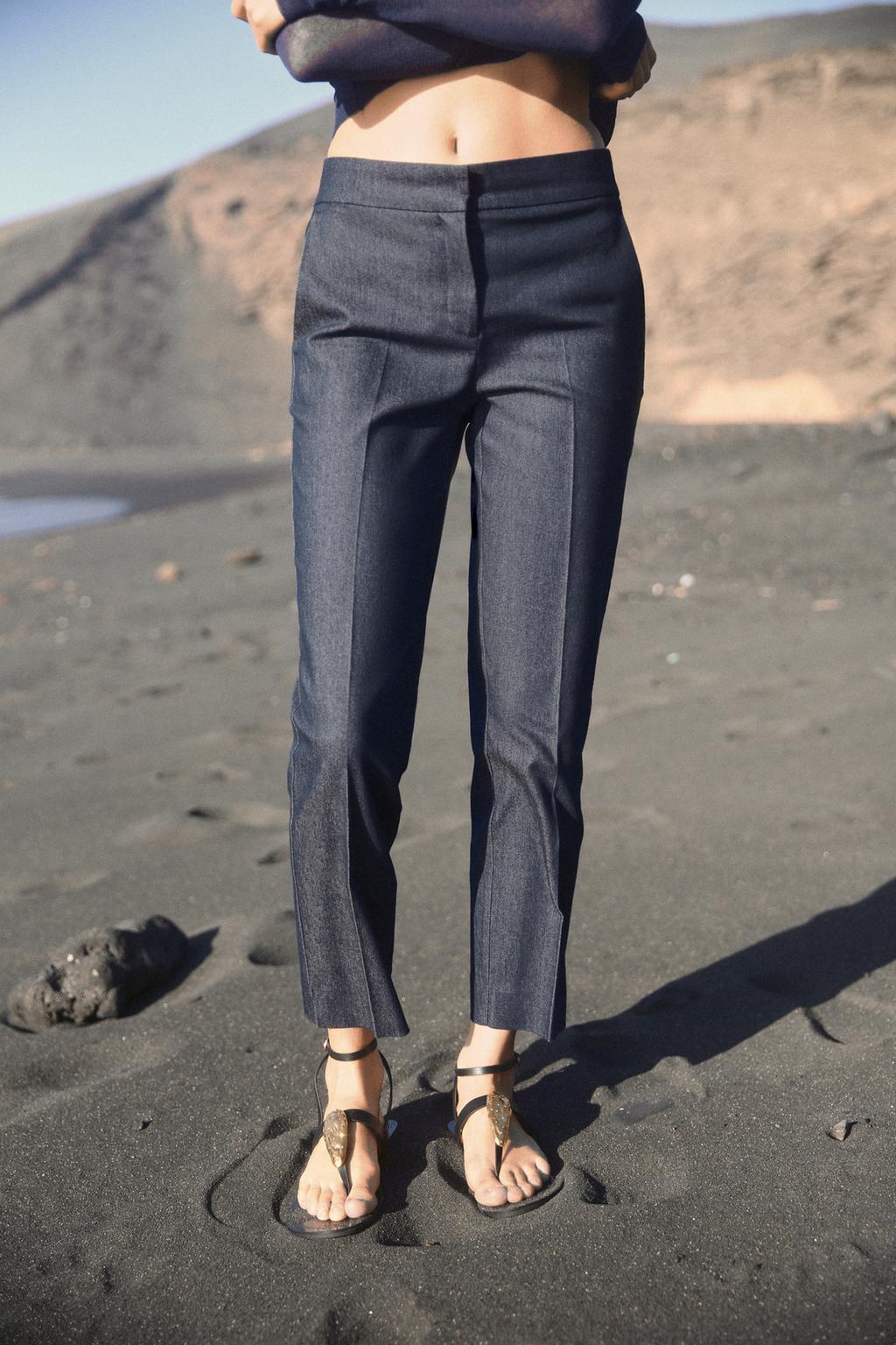 

Мягкие укороченные брюки ZARA, цвет Blue/Indigo