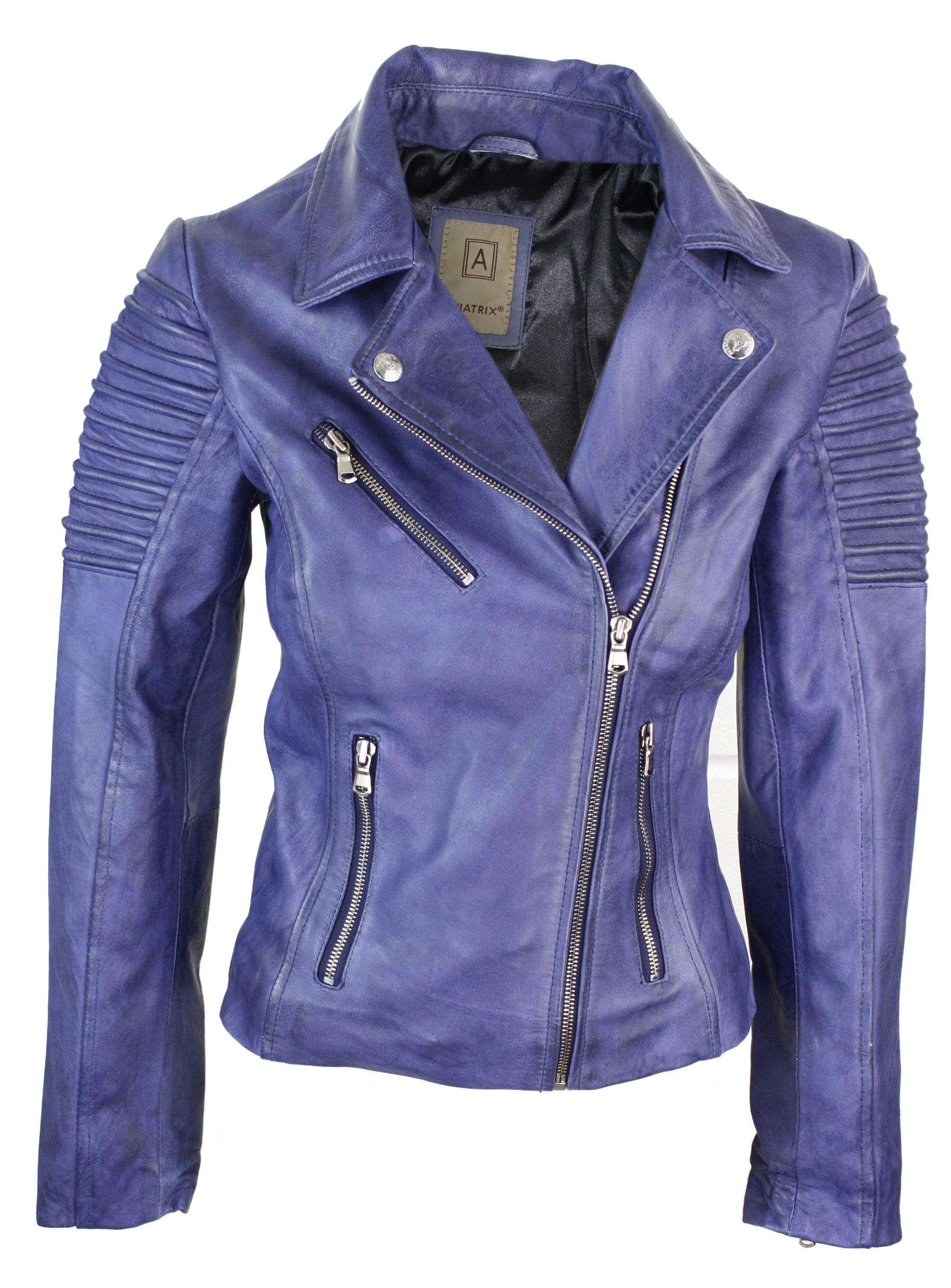 

Приталенная куртка из мягкой кожи в байкерском стиле TruClothing, цвет blue purple