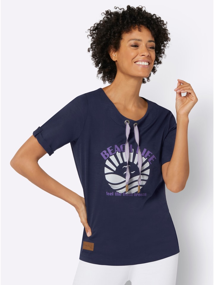 

Рубашка с круглым вырезом в темно-синем и бежевом цвете с принтом WITT WEIDEN