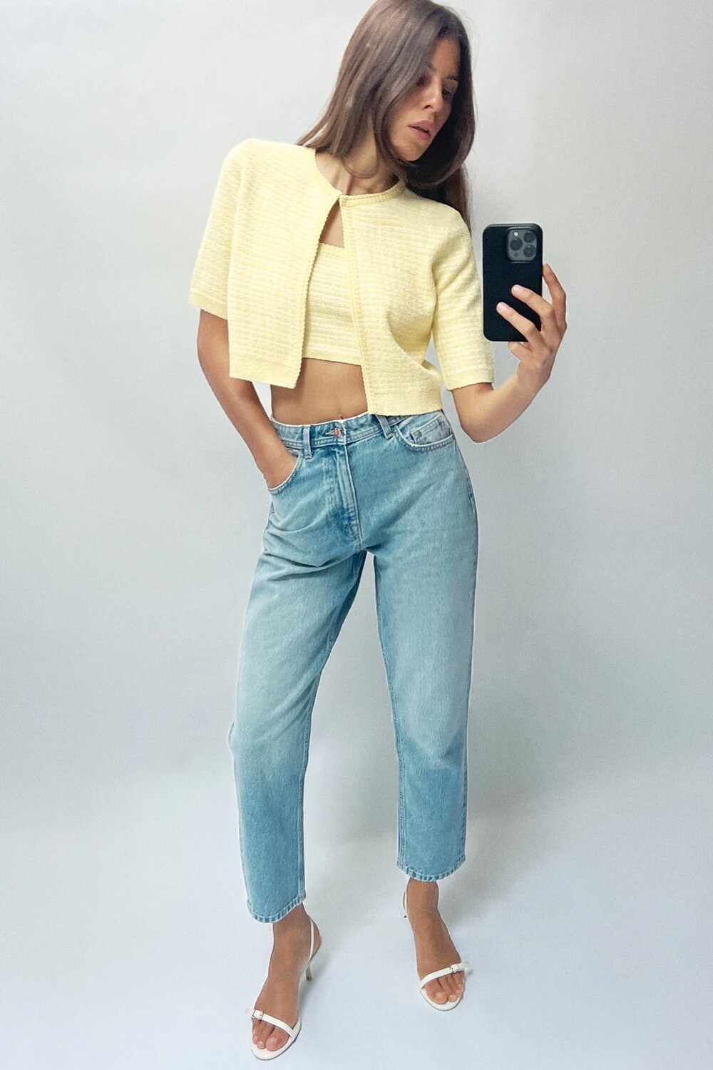 

Укороченный трикотажный кардиган ZARA, желтый