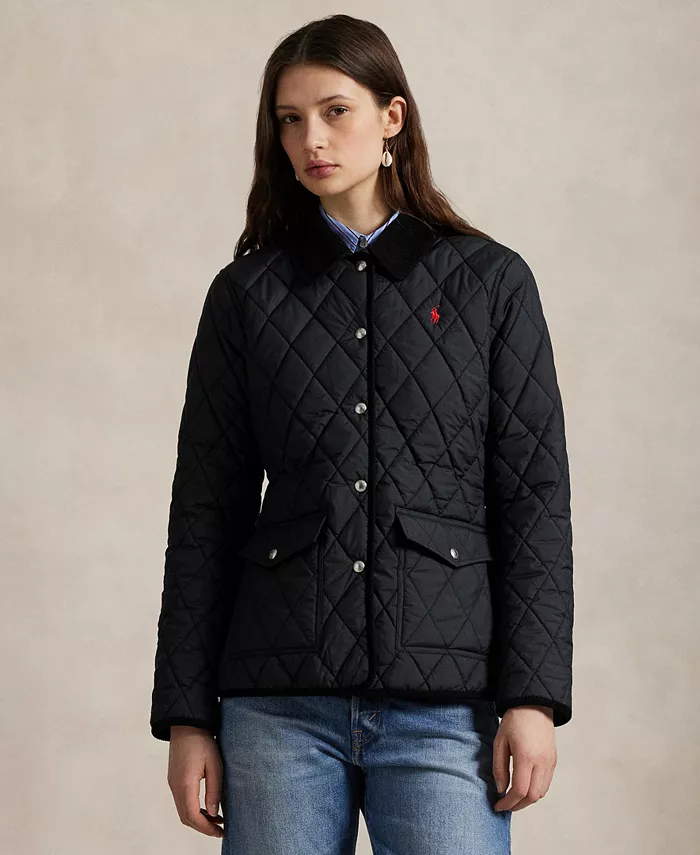 

Женская стеганая амбарная куртка с отделкой из вельвета Polo Ralph Lauren, черный