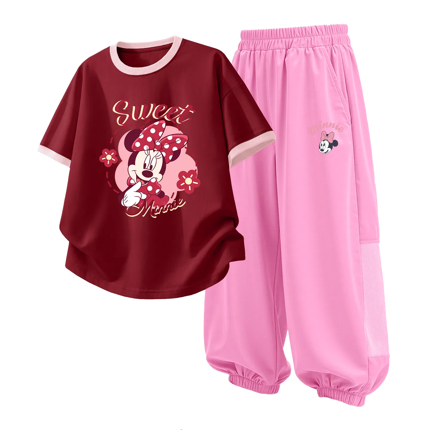 Детская повседневная спортивная футболка с круглым вырезом Disney, Di Flower Girl Garnet Red+Di Lift Eye K Strawberry Pink — фото 4