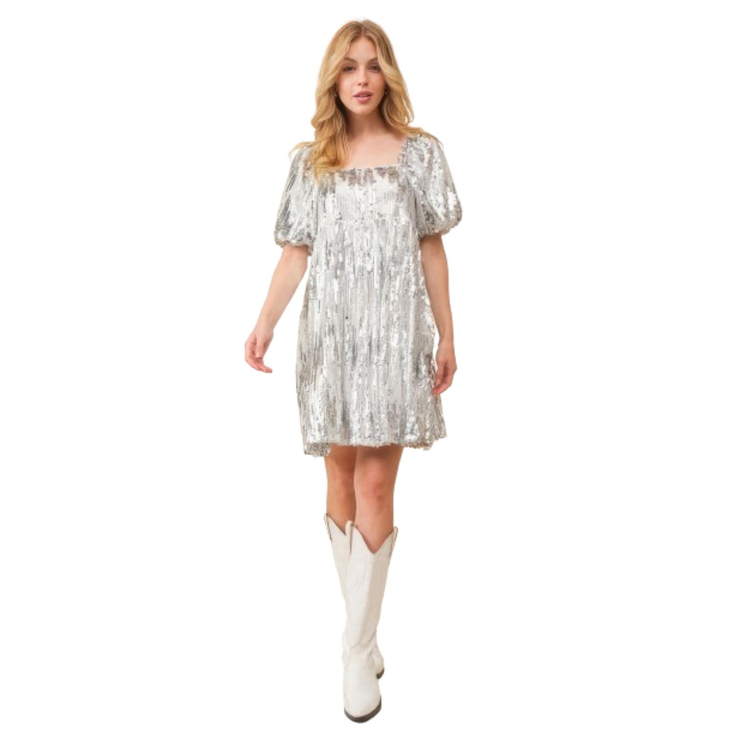 

Мини-платье Babydoll с пайетками FASHNZFAB, серебряный