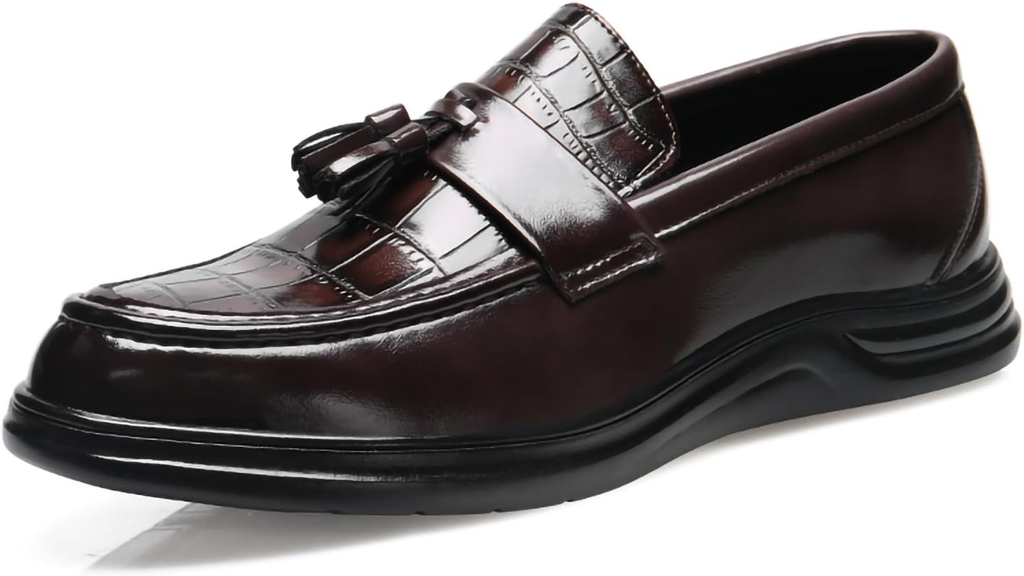 

Мужские лоферы с кисточками - слипоны с узором под крокодила из искусственной кожи для работы, вождения и повседневного стиля Generic, темно-коричневый