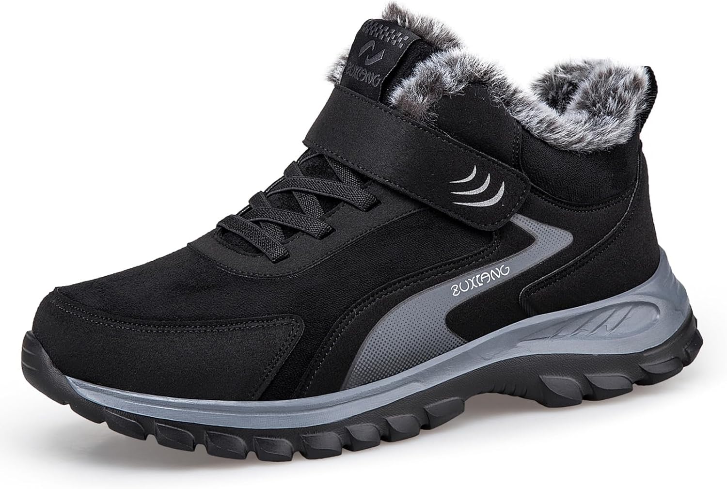 

Мужские зимние повседневные ботинки на платформе с нескользящей подошвой, утепленные, высокие до щиколотки, с плюшевой подкладкой, для прогулок и походов на открытом воздухе Generic, черный