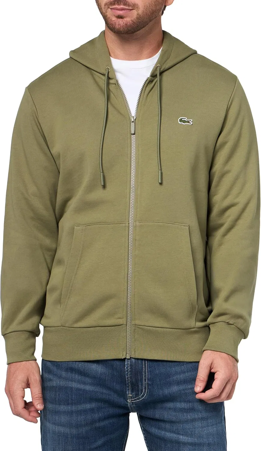 Флисовая кофта на молнии Lacoste, хаки