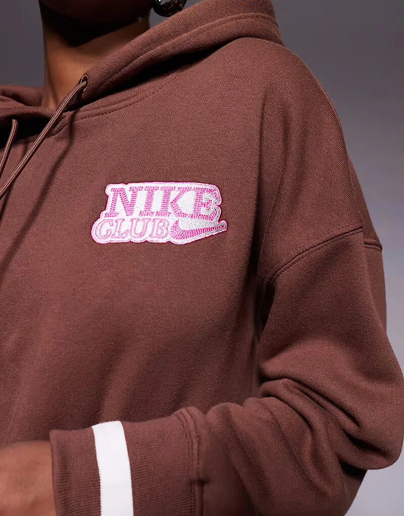 Толстовка Nike Phoenix Fleece оверсайз с графическим рисунком на спине, коричневого цвета — фото 3