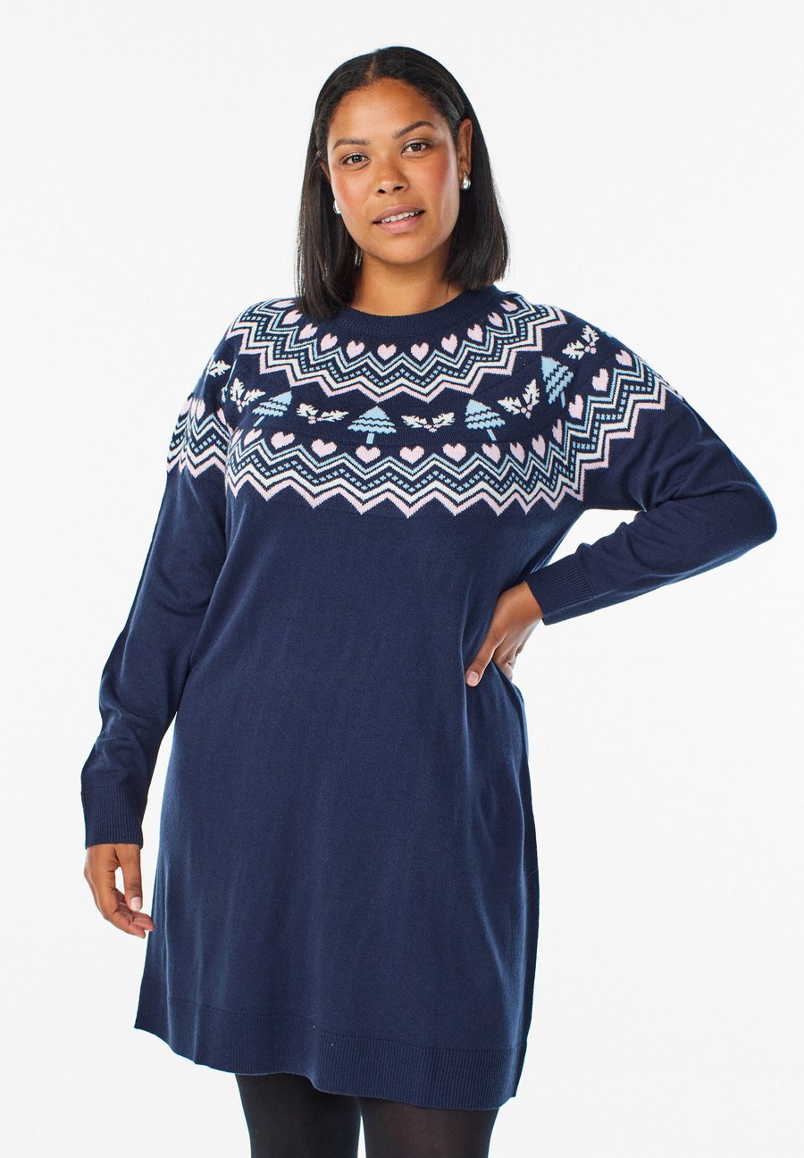 

Платье Zizzi MIT JACQUARDMUSTER UND WEIHNACHTLICHEN MOTIVEN, Navy Blazer Comb/Dark Blue