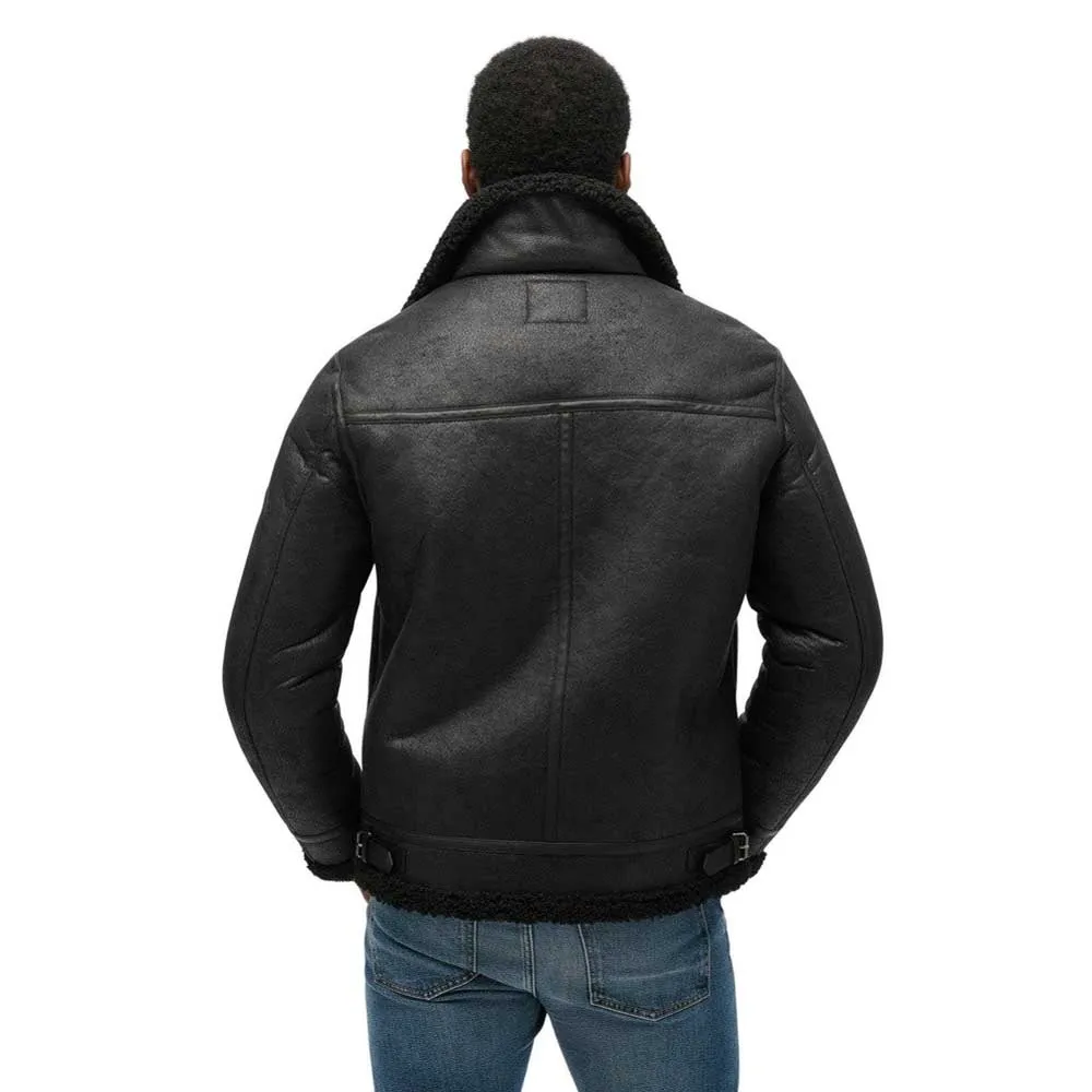 Кожаная куртка Superdry Aviator, черный — фото 2