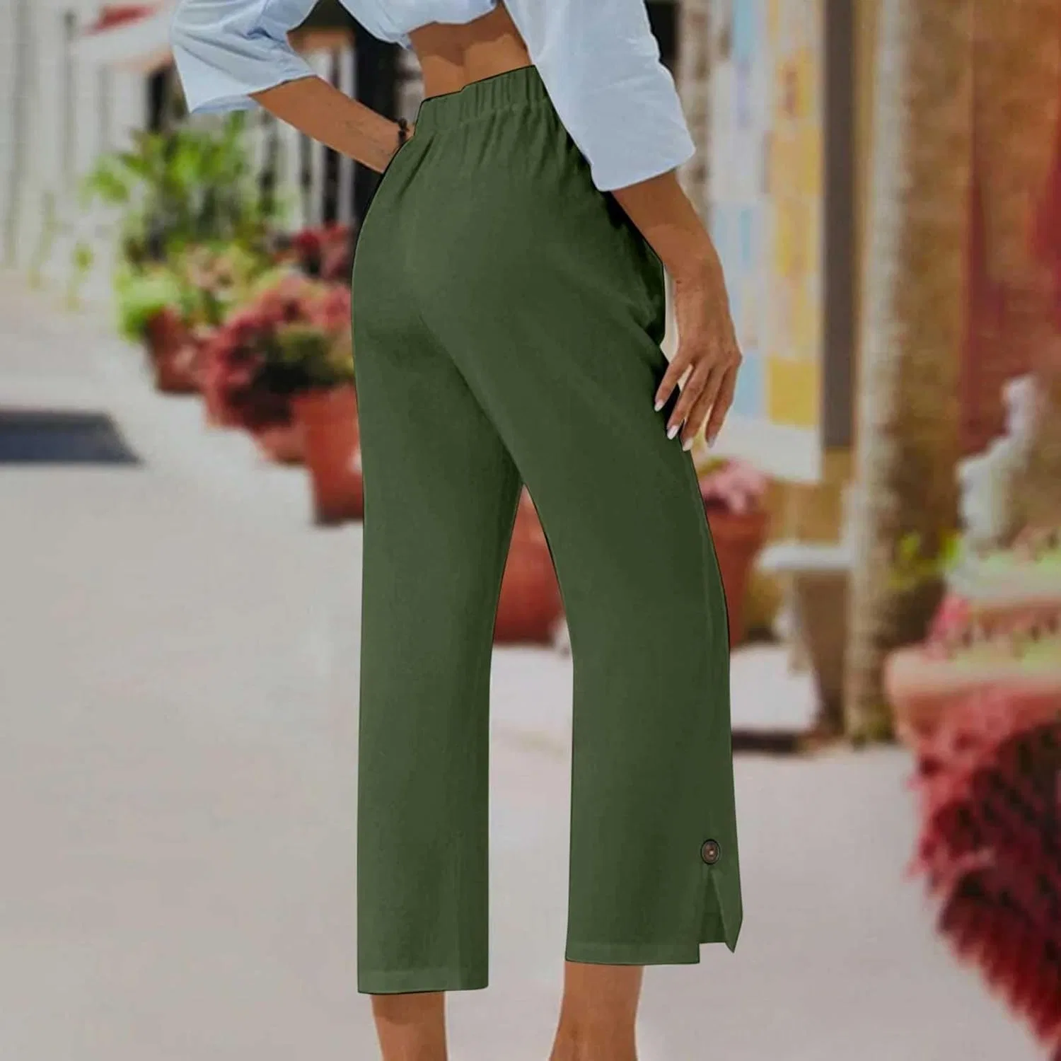 Брюки Casual, Linen, Army Green — фото 4
