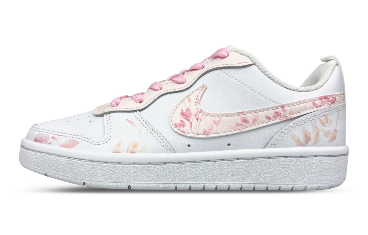 

Кроссовки для скейтбординга Court Borough низкие детские с цветочным принтом, нескользящие, с амортизацией, устойчивые к истиранию, Nike, белый/розовый